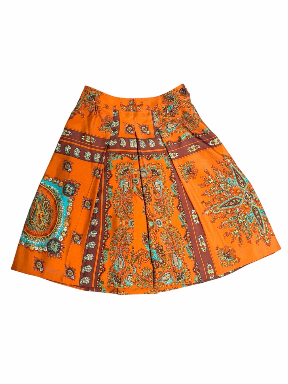Etro Silk Paisley Pleated Skirt Orange Brown Boho Made Italy 38